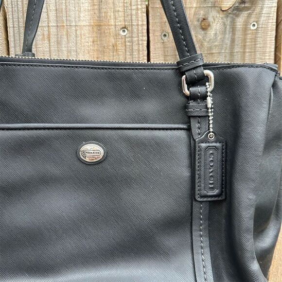 Coach Peyton Leather Double Zip Carryall Tote Bag Black Large - Picture 2 of 12